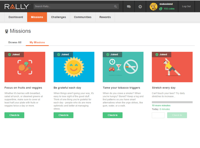 They recommend missions to help motivate you to move.